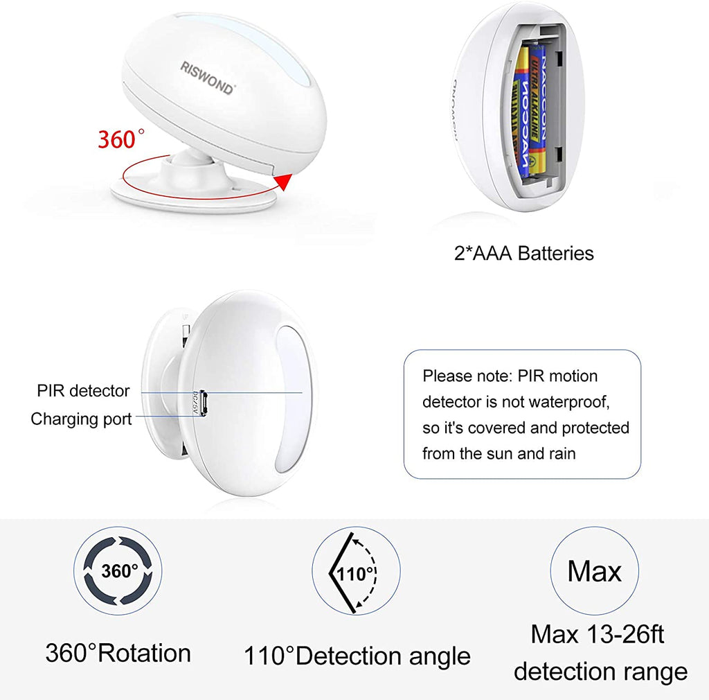 Wireless Motion Sensor Door Chime: Business Entry Doorbell Indoor Motion Detector Buzzer (500Ft Range, 32 Tunes, 5 Level Volume) Store Entrance Alert Bell Bed Alarm for Elderly Dementia Patients