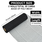 TONIFUL 2 Rolls 10 Inch Black Decorative Mesh Ribbbon Rolls, Fabric Mesh with Foil for Mesh Wreath Supplies, Front Door Wreath Crafts Tree Decor Christmas NewYears Halloween Decoration (10 yds/roll)
