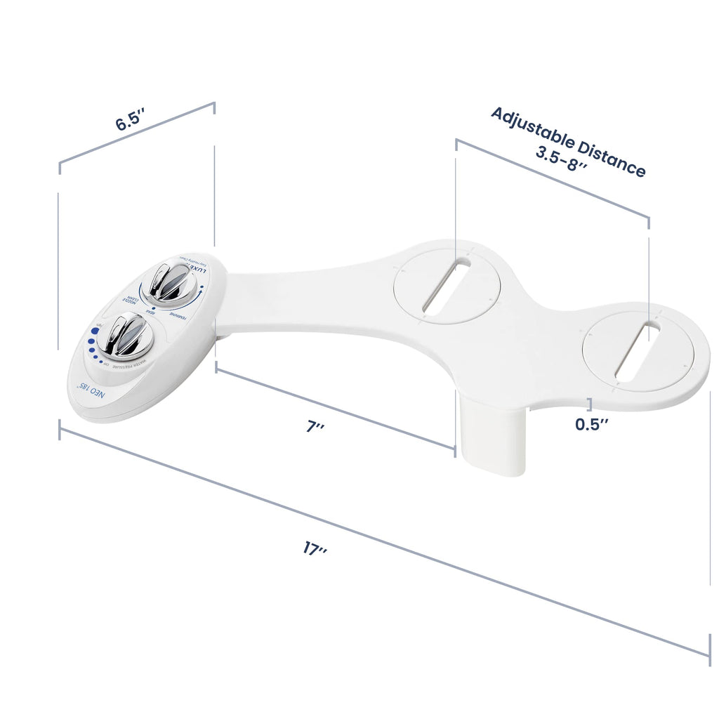 LUXE Bidet NEO 185 - Dual Nozzle, Self-Cleaning, Non-Electric Bidet Attachment for Toilet Seat, Adjustable Water Pressure, Rear & Feminine Wash (White)