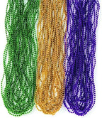 4E's Novelty 72 Pack Bulk Mardi Gras Beads Necklaces Purple Green Gold Beads, 33 Inches Long 7mm Thick, Tree Decoration, Party Favors Supplies, Costume Accessories (72)