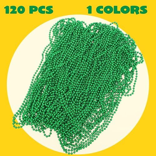 JOYIN 120 PCS St Patrick Green Bead Necklaces, Mardi Gras Beads Necklace, Lucky Green Beaded Necklaces Bulk for Saint Patrick's Day Accessories, St. Patrick's Day Party Favor Supplies