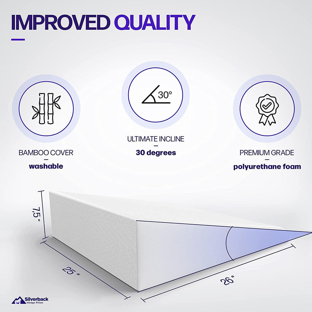 7.5" Wedge Pillow for Acid Reflux - Dr. Recommended Height, Luxurious 2" Memory Foam Pillow Wedge for Sleeping, GERD, Post Surgery, Heartburn, and Snoring - Viscose of Bamboo Cover (25" Wx26 Lx7.5 H)