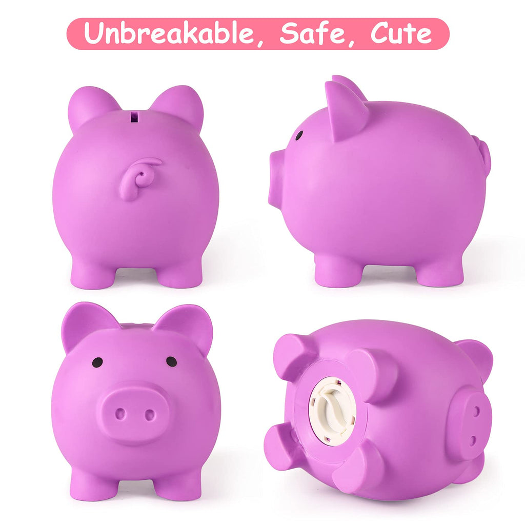 PJDRLLC Piggy Bank, Unbreakable Plastic Money Bank, Coin Bank for Girls and Boys, Medium Size Piggy Banks, Practical Gifts for Birthday, Easter, Christmas (Light Purple)