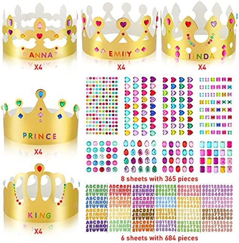 Paper Princess Prince Crowns for Kids Birthday Party Hats Gold for Boys Girls DIY Crown Supplies (Classic Style,34 Pieces)