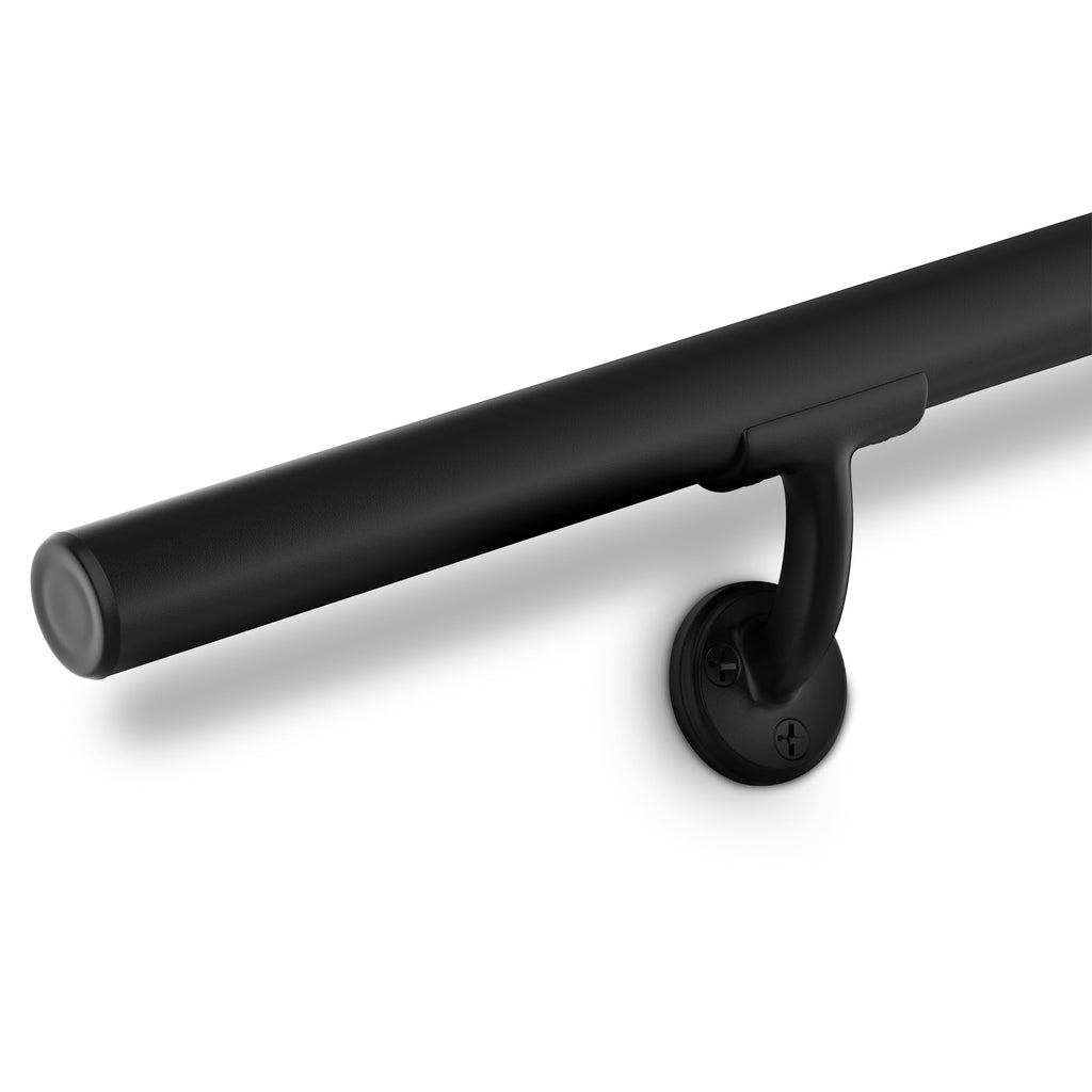 Meranti Aluminum Handrail for Indoor or Outdoor Steps and Stairs – Hand Rails for Elderly – DIY Complete Stair Railing Kit (8' Length, Black Textured)