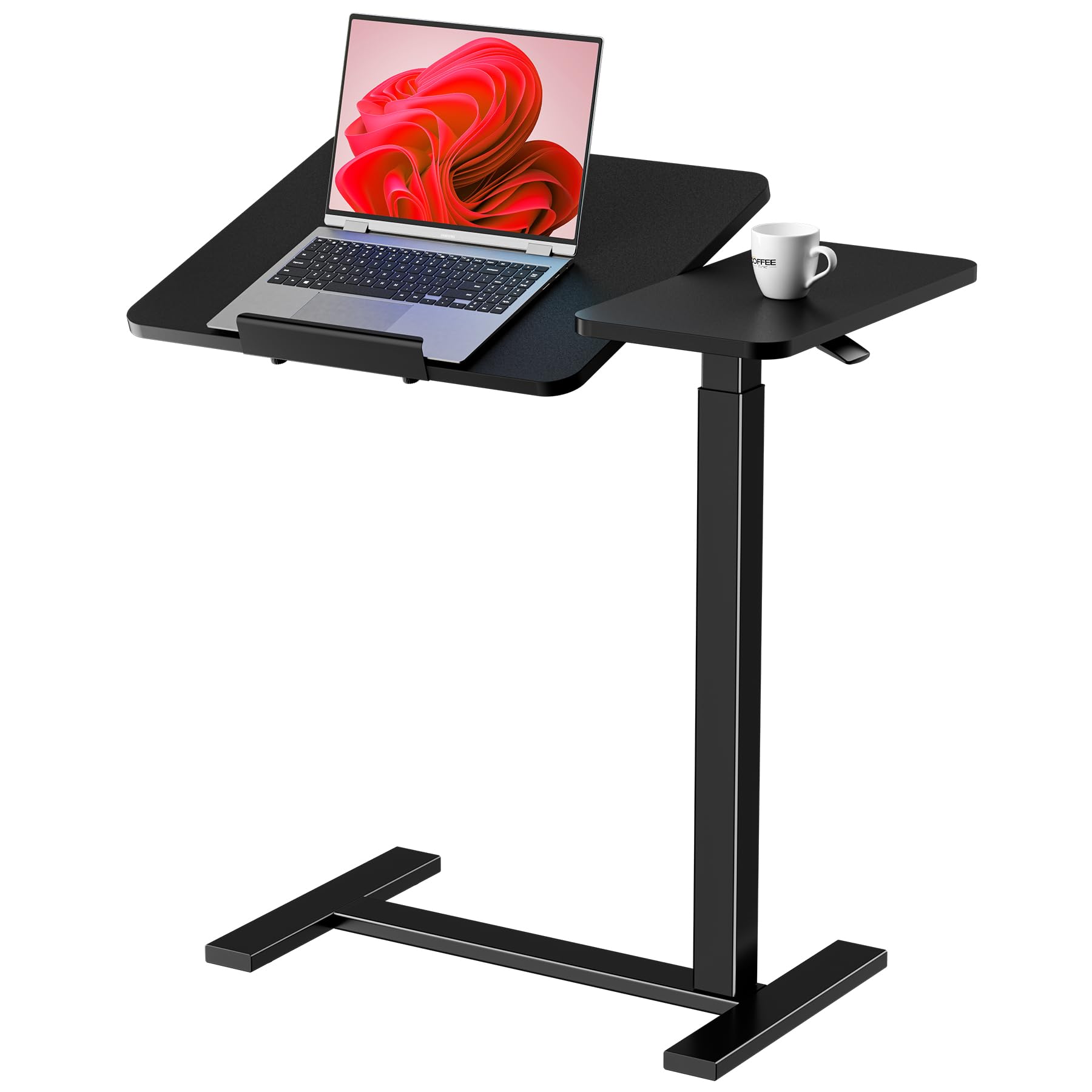 Sweetcrispy Overbed Bedside Table, Mobile Standing Desk Adjustable Height, Small Rolling Laptop Computer with Wheels, Tiltable Desktop with Tray for Hospital Office Bedroom Sofa Teachers, Black