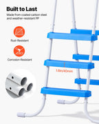 VEVOR Above Ground Pool Ladder, 3-Step Steel A-Frame Swimming Pool Stairs for 36 in High Wall, 300 lbs Capacity Entry/Exit Steps with Secure Non-Slip Sturdy Wide Step, Easy Setup, White & Blue