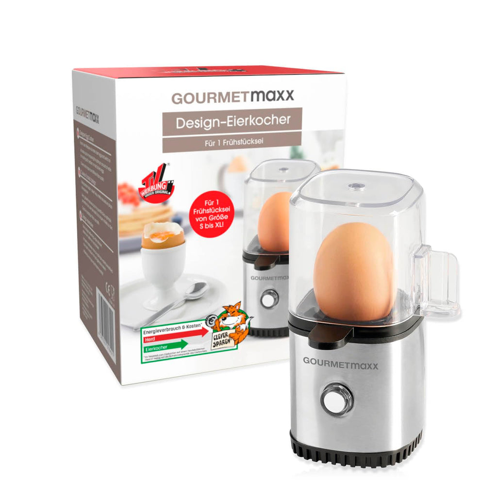GOURMETmaxx Designer Egg Cooker for 1 Egg | The Perfect Egg for Breakfast Without Too Much Effort and Energy Saving | Simple Use, Measuring Cup Included, BPA Free