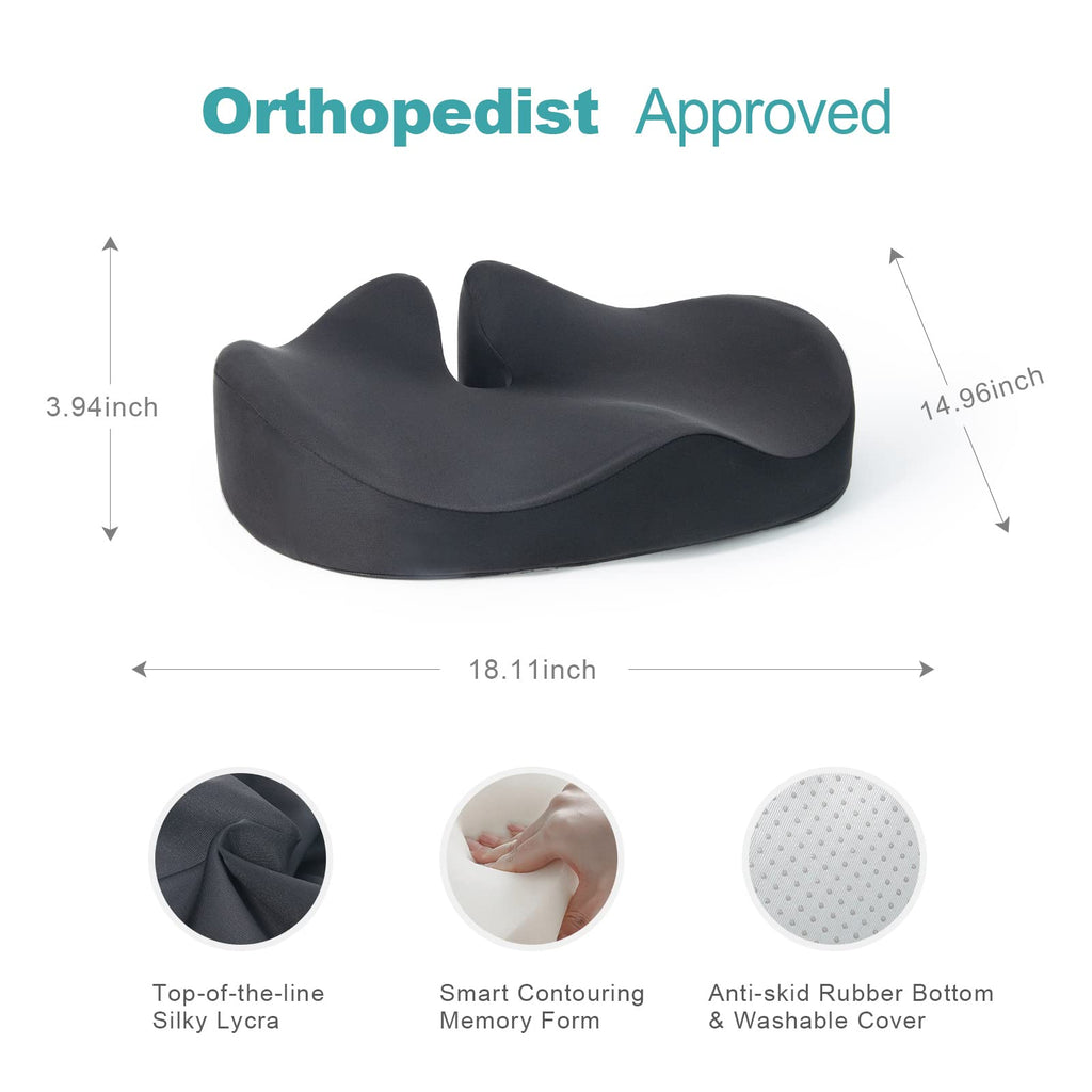 Pain Relief Coccyx Cushion, Memory Foam Seat Cushion for Wheelchair, Office Chair Cushion, Car Seat Cushion for Butt, Sciatica, Pelvic Floor, Postpartum Recovery