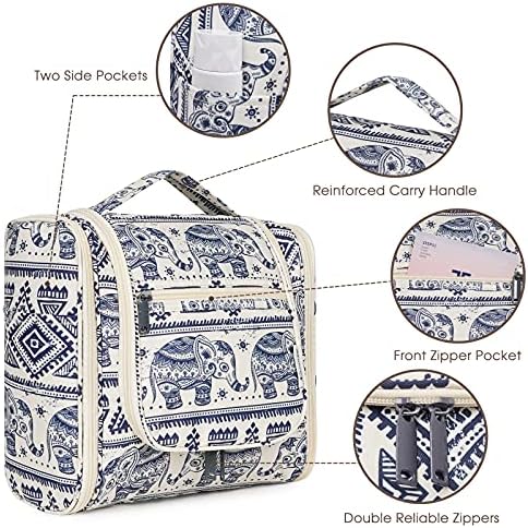 Hanging Toiletry Bag for Women Travel Makeup Bag Organizer Toiletries Bag for Cosmetics Essentials Accessories (Large, Elephant)