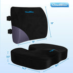 CloudBliss Seat Cushion,Office Chair Cushion,Car Seat Cushions,Lumbar Support Pillow for Office Chair,Back Support Memory Foam Pillow Coccyx Cushions for Tailbone Pain,Sciatica Back Pain Relief Black
