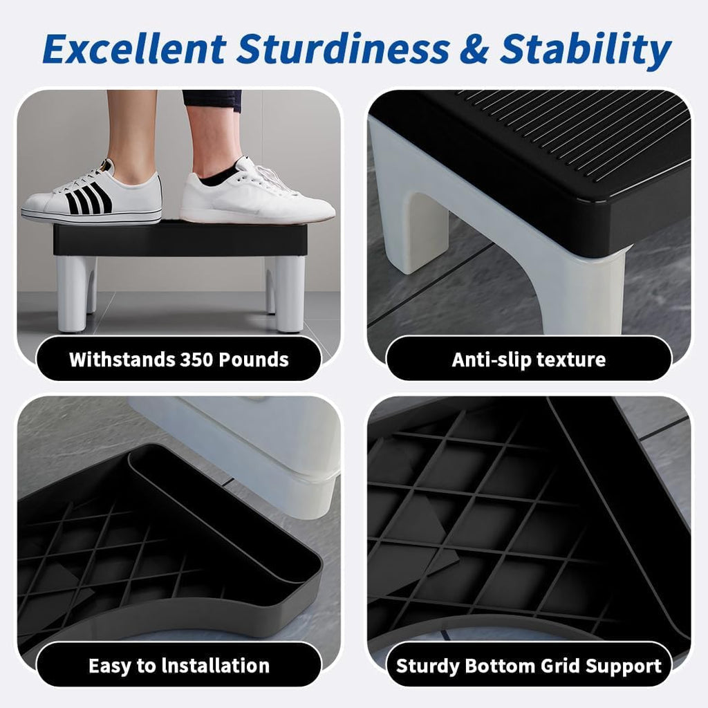 LIGOPAPO Squatting Toilet Stool for Adult Pooping, Bathroom Potty Stool,Non-Slip Splicable Healthy Stable Plastic Toilet Assistance Step for Seniors and Kids,Black A