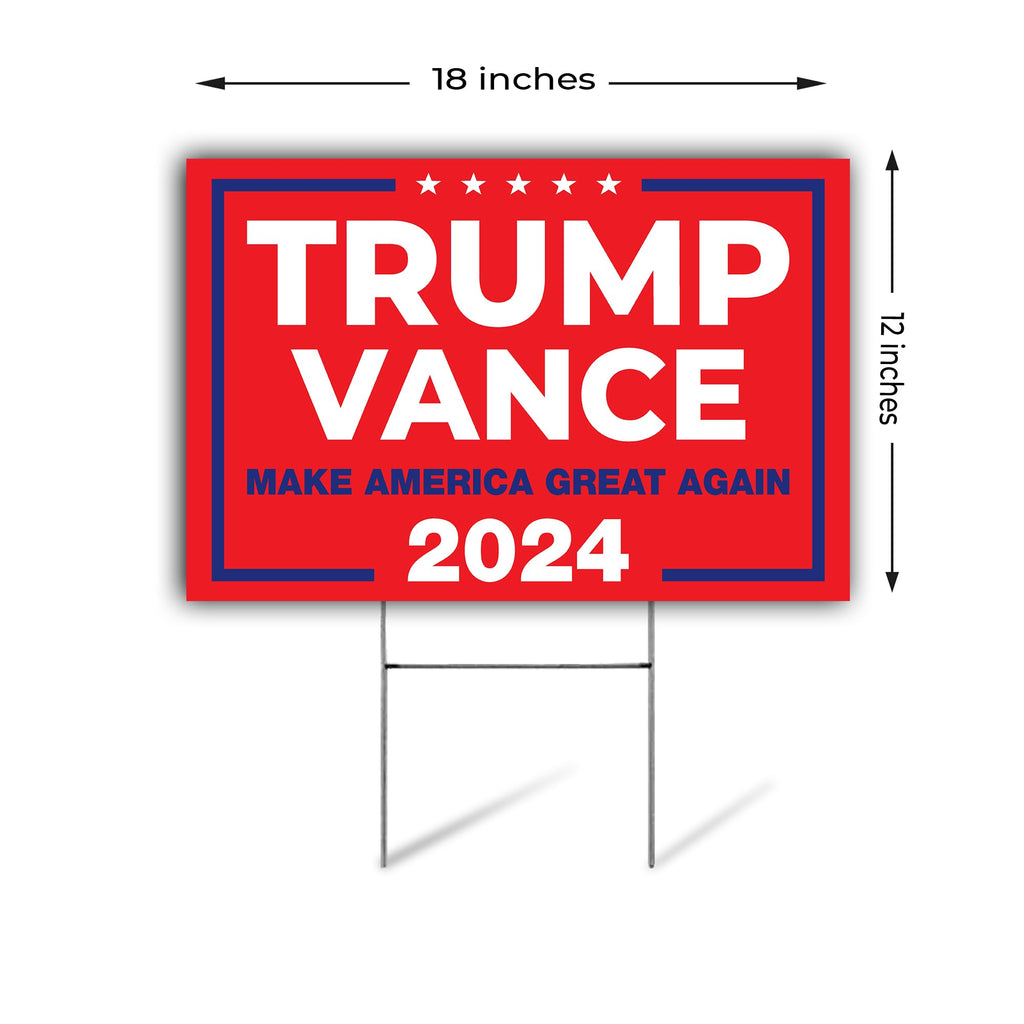 SignPro Trump Vance 2024 Yard Sign | Trump JD Vance Lawn Sign | Trump Vance Make America Great Again Sign | 18" x 12" Corrugated Plastic Outdoor Weatherproof Yard Signs With H Stake | Double Sided