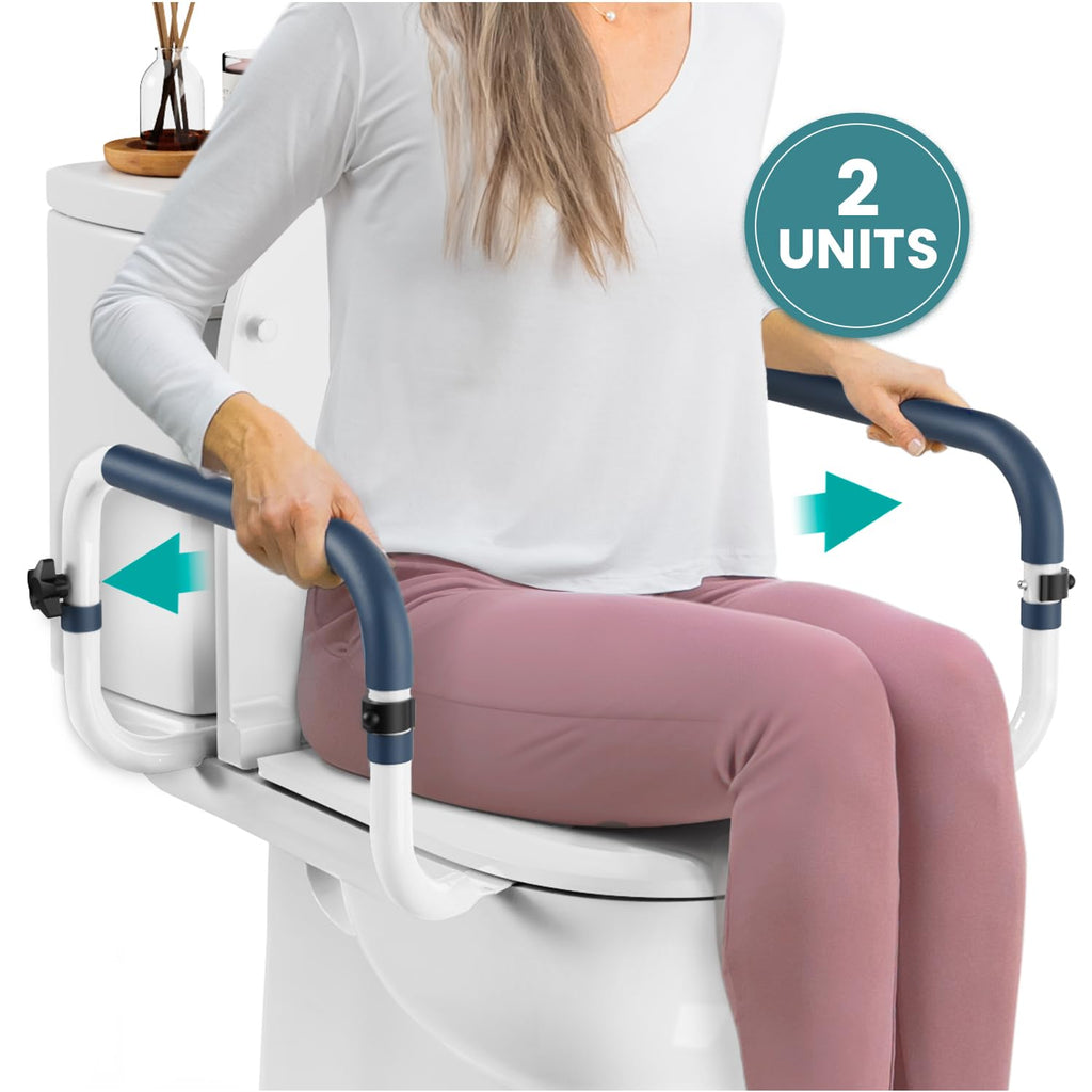Toilet Safety Rails (250lb) - Adjustable Toilet Safety Rails, Toilet Bar for Elderly Adults, Toilets Rails for Seniors, Toilet Seat with Handles for Elderly & Disabled-Easy Installation-2 Pack