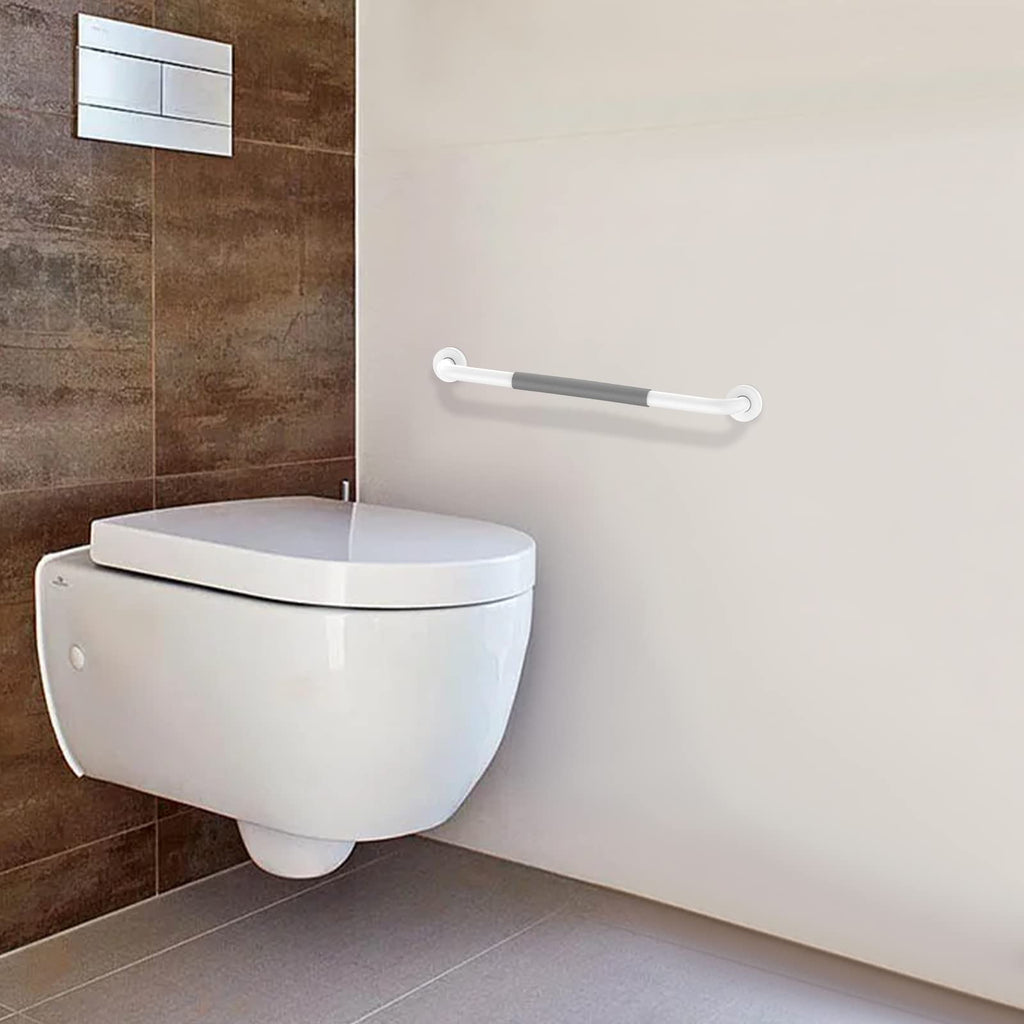 20 Inch Anti Slip Shower Grab Bar, Munzong White Stainless Steel Bathroom Grab Bar w/Gray Rubber Grip, Bathroom Balance Bar,Safety Handrail Support,Handicap Elderly Senior Assist Bath Handle