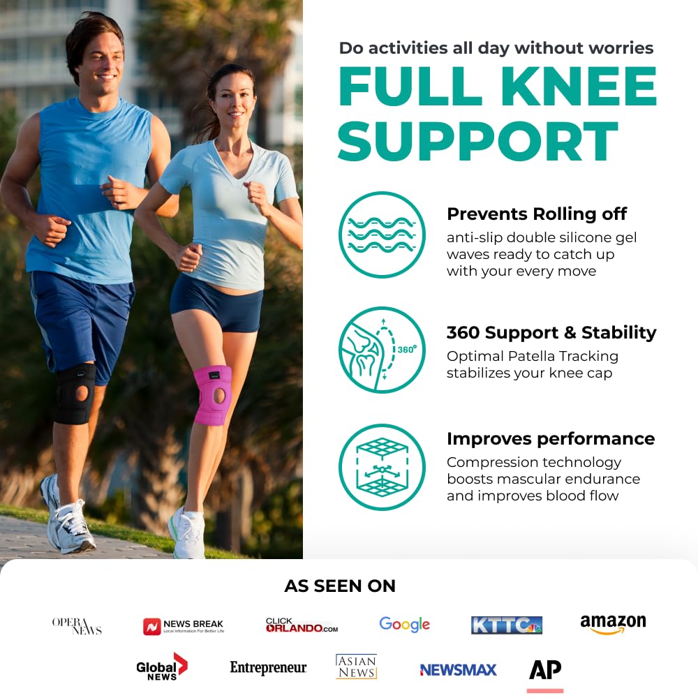 MODVEL Knee Brace with Side Stabilizers | FSA or HSA eligible | Patella Gel Pads Knee Support Braces for Knee Pain, Meniscus Tear,ACL,MCL,Arthritis, Joint Pain Relief,Injury Recovery. (S/M Pink)