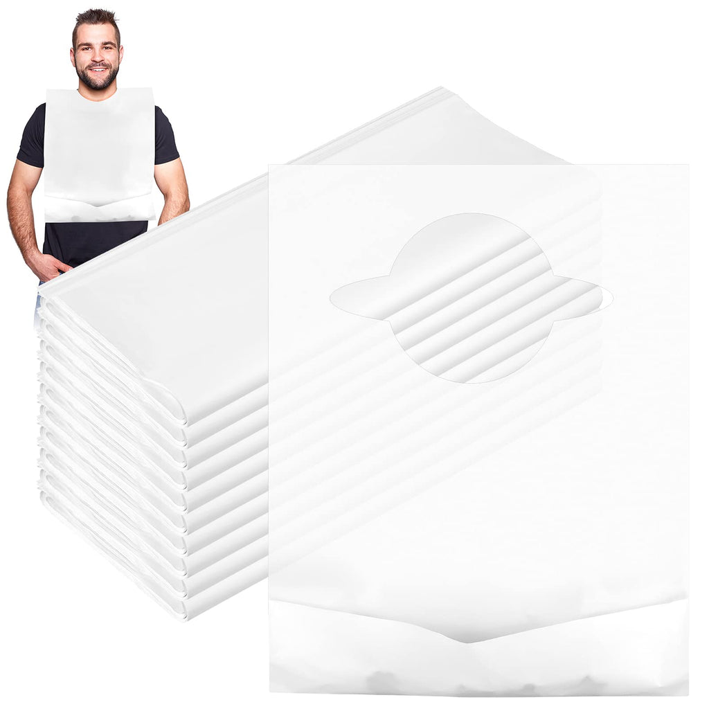 Hicarer Disposable Adult Bibs Waterproof Disposable Bibs with Crumb Catcher Plastic Bibs Single Use Dining Clothing Protectors (200 Pcs)