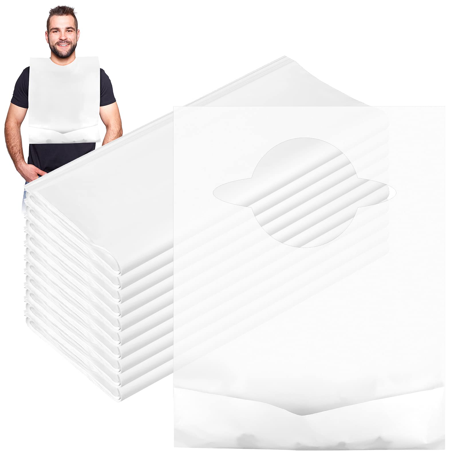 Hicarer Disposable Adult Bibs Waterproof Disposable Bibs with Crumb Catcher Plastic Bibs Single Use Dining Clothing Protectors (200 Pcs)