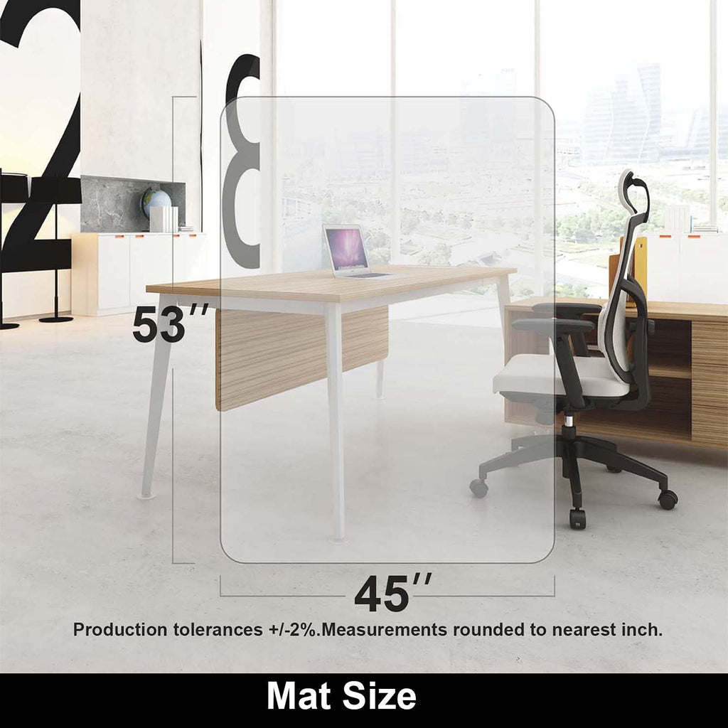 AiBOB Office Chair Mat for Hardwood Floor, 45 X 53 inches, Hard Floor Chair Mats Under Computer Desk, Easy Glide for Rolling Chairs, No Curling