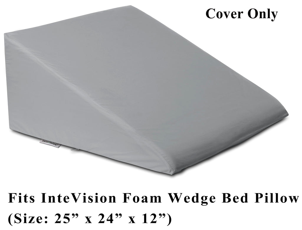 InteVision 400 Thread Count, 100% Egyptian Cotton Bed Wedge Pillowcase; Replacement Cover Designed to Fit The 12" (Height) Version of The InteVision Foam Wedge Bed Pillow (25" x 24" x 12") (Gray)