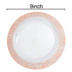 I00000 102 Pieces Rose Gold Plastic Lunch Plates, 9” Clear Disposable Dinner Plates with Rose Gold Lace Rim, Ideal for Big Parties or Wedding for Wedding & Party