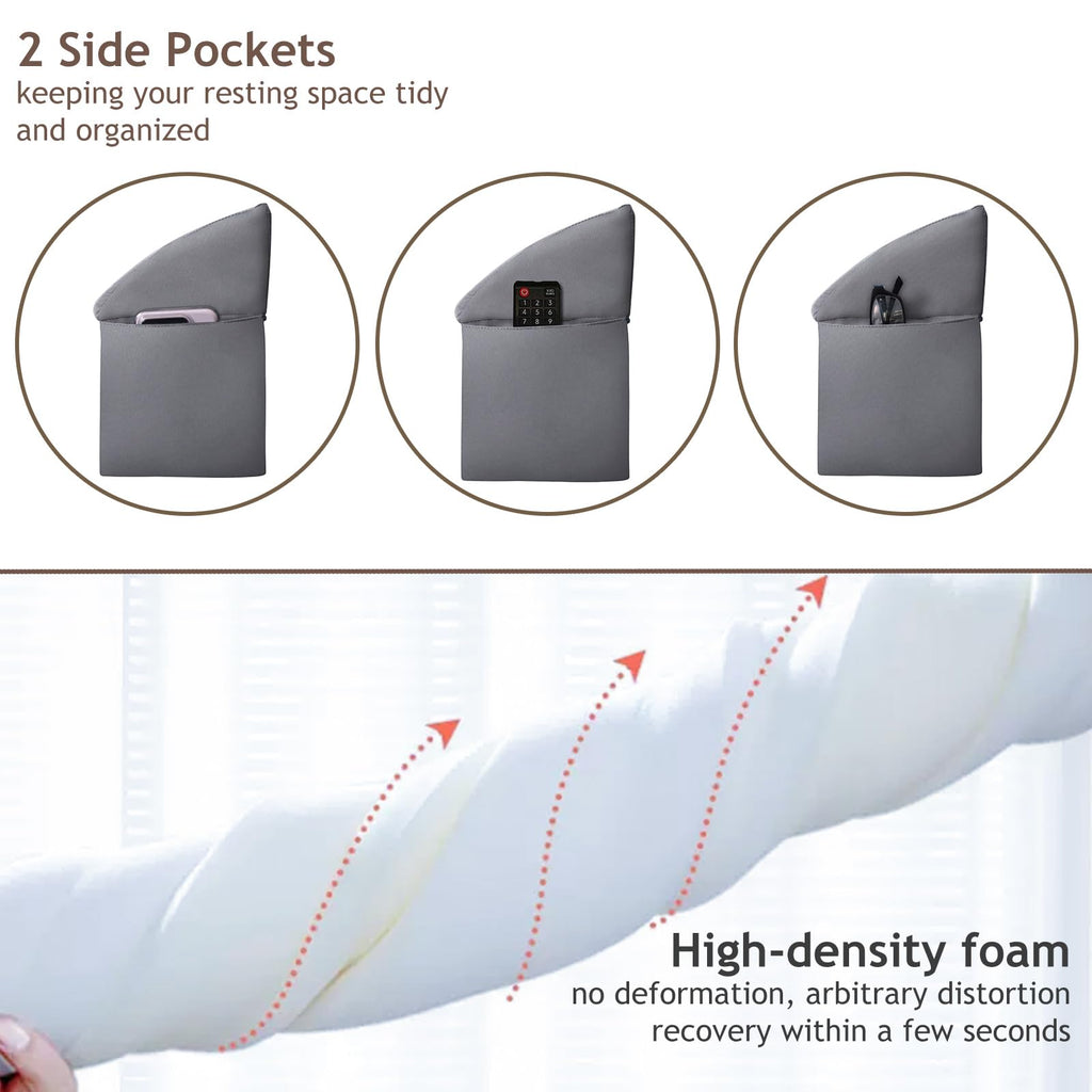 Vekkia Queen Bed Wedge Pillow for Headboard/Headboard Pillow/Bed Gap Filler/Pillow Wedge for Headboard Gap(0-3.5"),Close Gaps Between Mattress and Headboard(Gray 60"x6.5"x4.5")