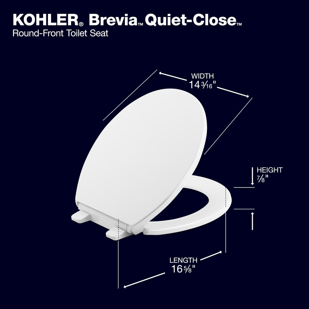 Kohler 20111-0 Brevia Round Toilet Seat, with Grip-Tight Bumpers, Quiet-Close Seat, Quick-Attach Hardware, White