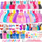 110 Pcs Doll Clothes and Accessories - Doll Dress up Toys for Girls with Wedding Dresses, Casual Dresses, Casual Jumpsuit, Swimsuits Bikini, Glasses, Shoes, Hangers, Doll Clothes Toys for Girl Gift