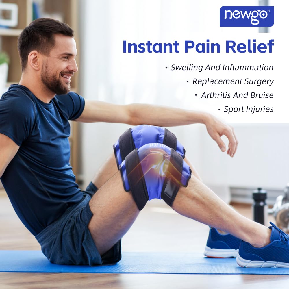 NEWGO Ice Pack for Knee Replacement Surgery, Reusable Gel Cold Pack Wrap Around Entire Knee for Knee Injuries, Pain Relief, Swelling, Bruises (2Pack Blue)