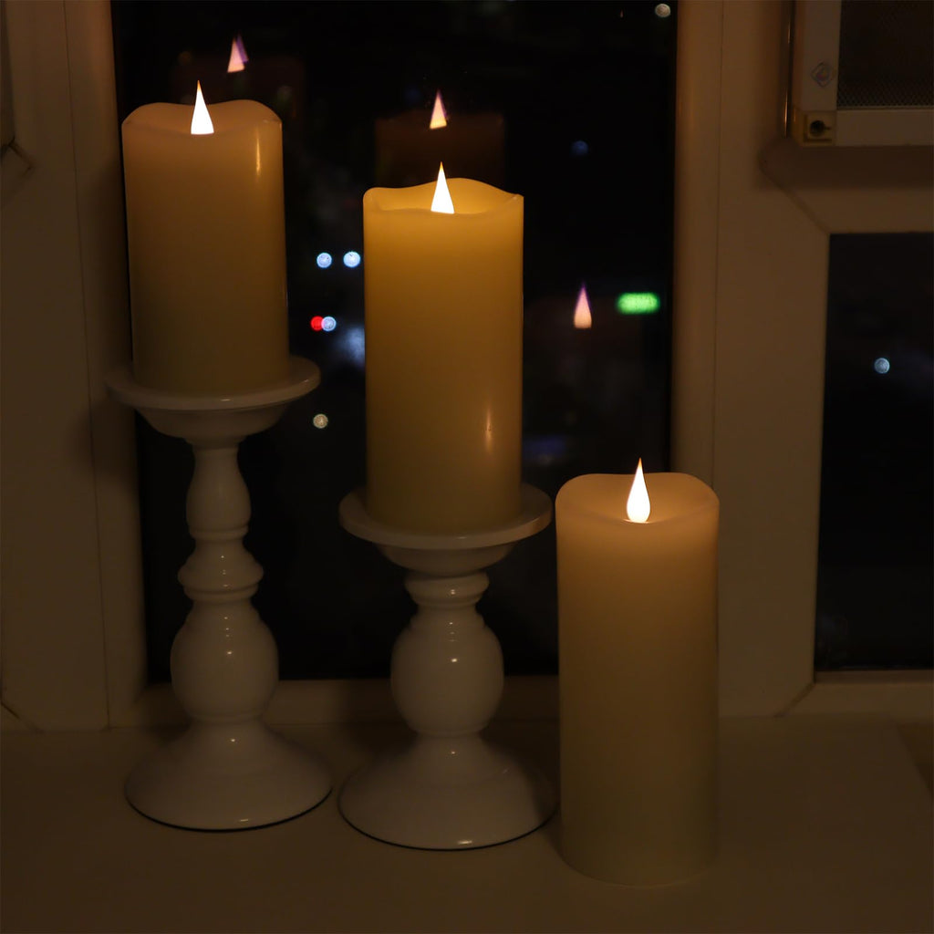 TECHLONG 3 Pack Flickering Flameless Candles Battery Operated with Timer, 3D Moving Flame Last 1000+ Hours, Ivory Real Wax Electric LED Pillar Candle for Wedding Christmas Decorations