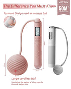 Cordless Jump Rope with Counter - Ropeless Jump Rope 2 In 1 with Large Cordless Ball-Weighted for Women with LCD Display (Pink)