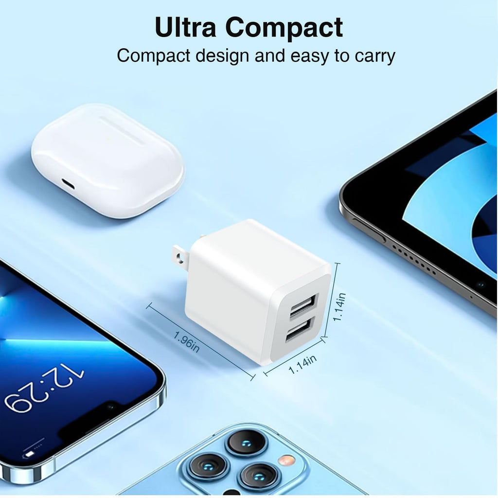 USB Wall Charger, Dual Port Cube Power Adapter Charger Plug Block Charging Box, Dual Port Wall Charging Adapter, Compatible for i Phone 14 13 12 11，Milky White (3-Pack)
