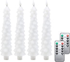 Fo32won Snowy White LED Flameless Taper Candles Battery Operated with Remote and Timer, Set of 4 Christmas Real Wax Window Candlesticks with 3D Flame Wick, 10 Inches Flickering Christmas Candlesticks