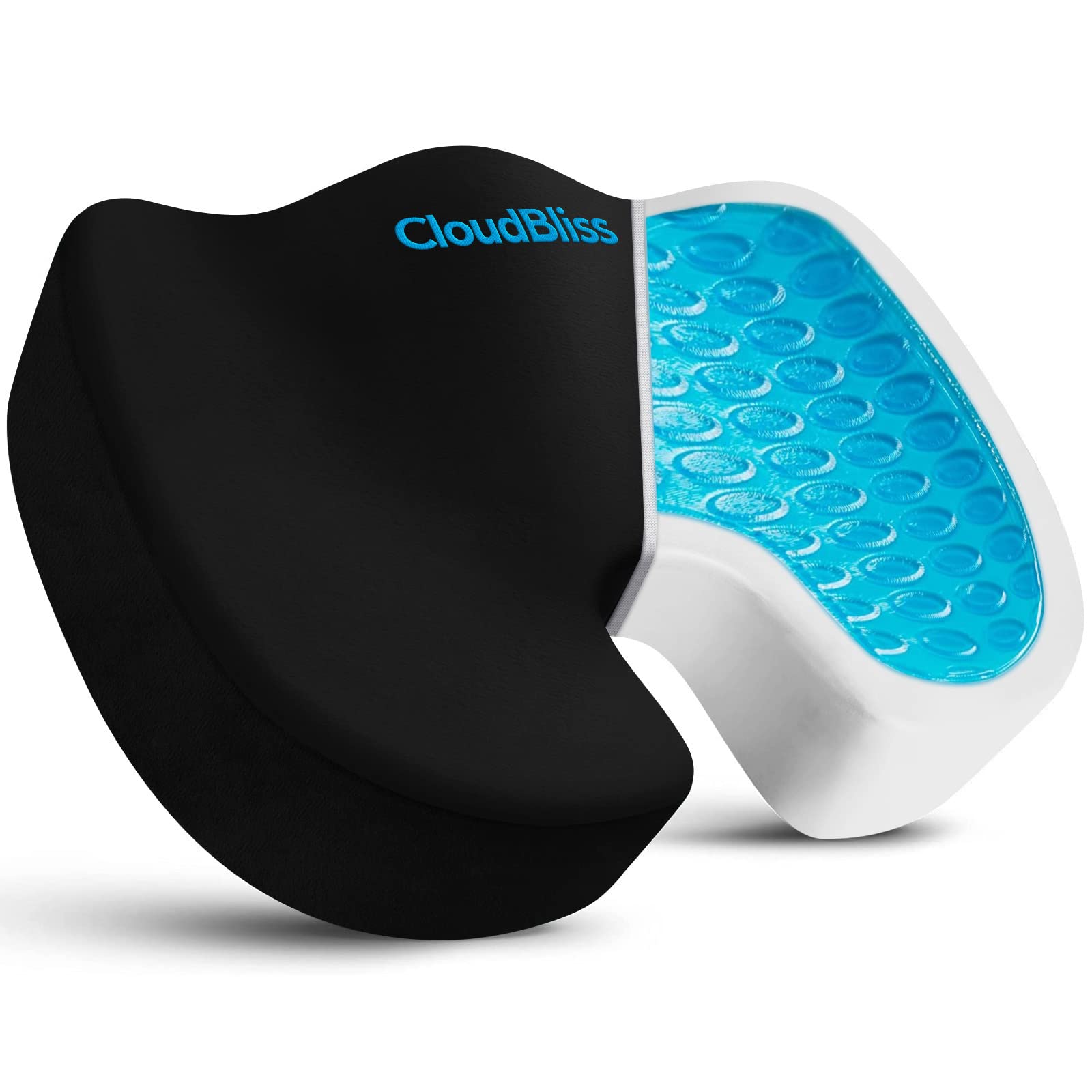 CloudBliss Large Office Chair Seat Cushion, Cooling Gel Enhanced Memory Foam for Long Sitting - Back, Sciatica, Coccyx, Tailbone Pain Relief Pillow - for Wheelchair，Office, Gaming, Car - Black