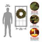 National Tree Company Pre-Lit Artificial Christmas Wreath, Green, Crestwood Spruce, White Lights, Decorated with Pine Cones, Berry Clusters, Christmas Collection, 24 Inches