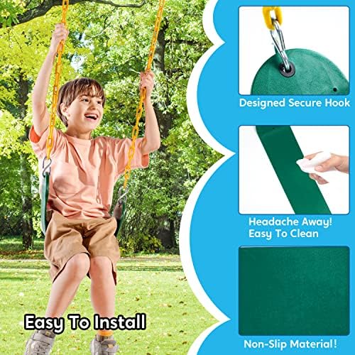 TURFEE 2 Pack Green Swing Seats Heavy Duty with 66" Chain, Swing Set Accessories Replacement with Snap Hooks for Kids Outdoor Play Playground, Trees, Playground(Green)