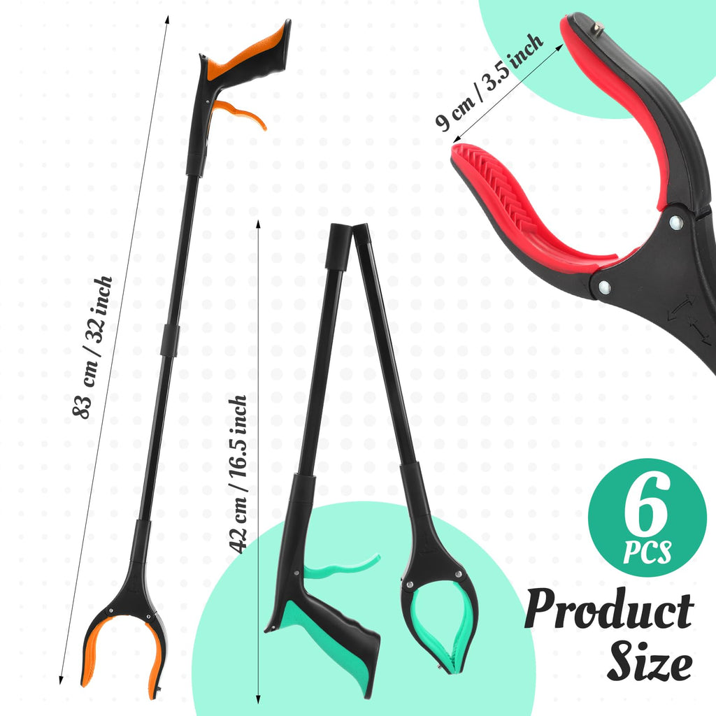 6 Pack Grabber Reacher Tool for Elderly, 32" Foldable Pick up Stick Grabber Long Handy Mobility Aids Lightweight Reaching Tool for Trash Claw Pick up Stick Arm Extension Litter Picker, 5 Color (Black)