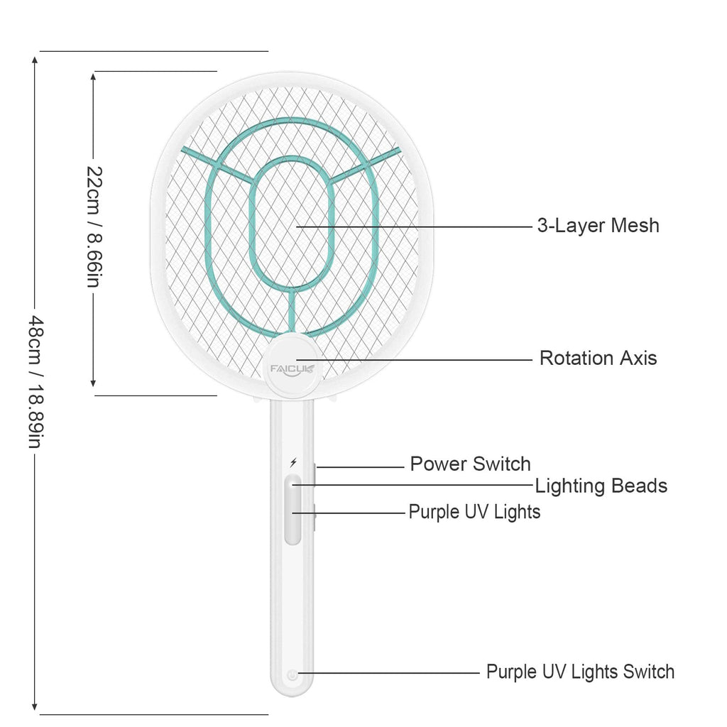 Faicuk Upgraded Foldable Bug Zapper Racket 2 in 1 Rechargeable Electric Fly Swatter Racket