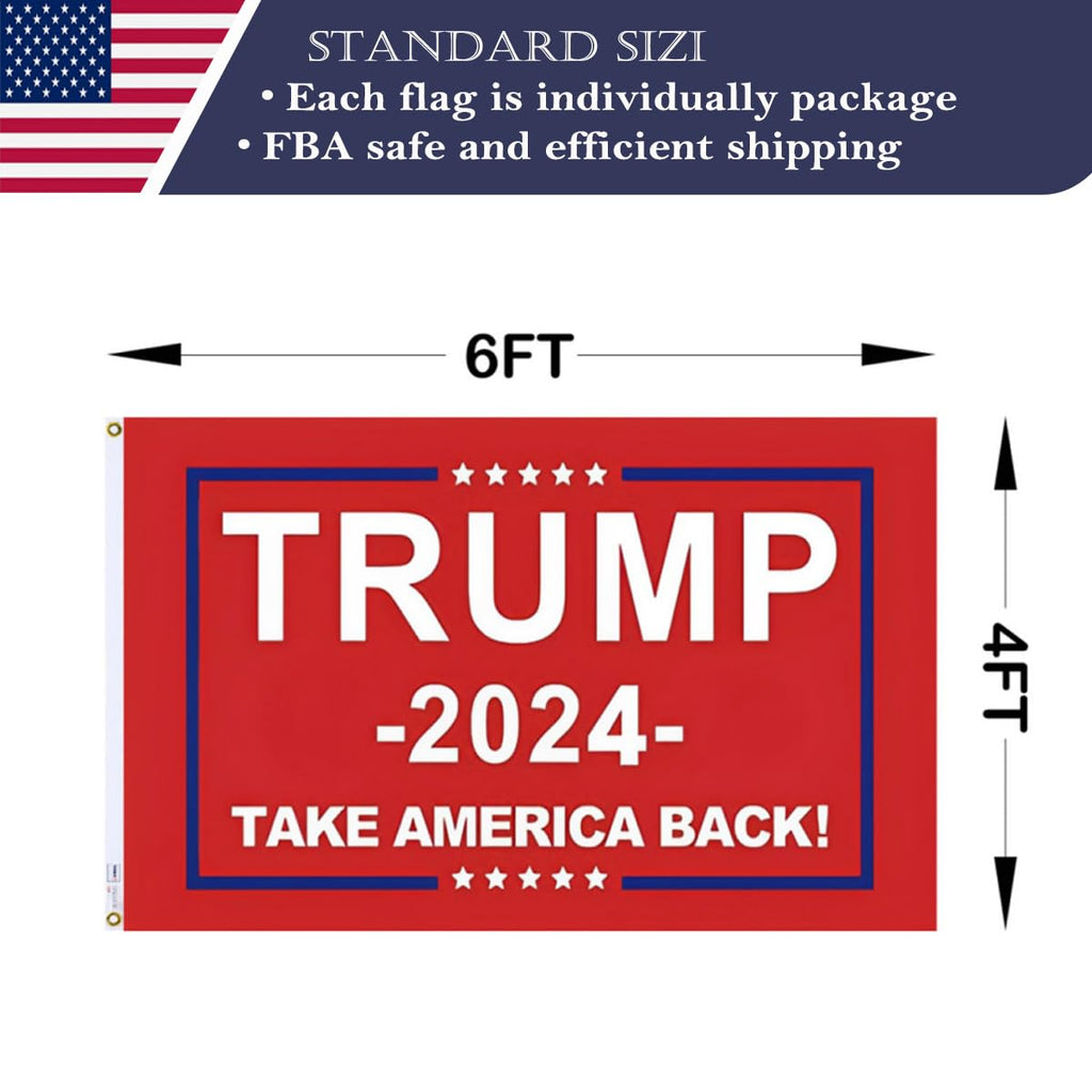 Double Sided Red Trump 2024 Flag 4x6 Made in USA Outdoor Heavy Duty 3 Ply Polyester Trump Take America Back Flag with White Starting Tape and 2 Brass Grommets
