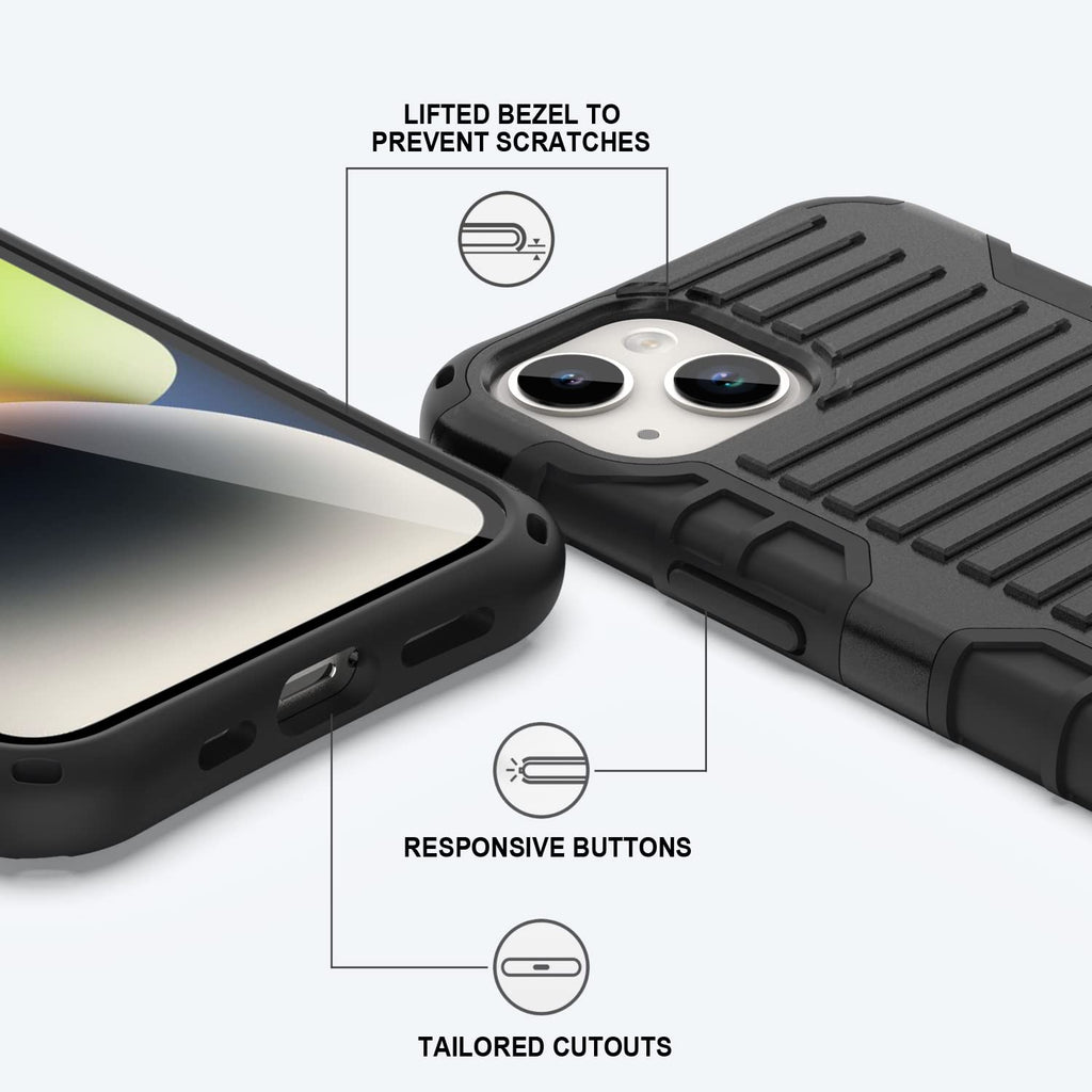 E-Tree Compatible with iPhone 15 Plus & 14 Plus Case 6.7 inch, with Crossbody Strap and Stand, Protection Shockproof Hard Phone Case Black, Perfect for Go Outside and Kid Elderly