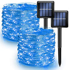 Dazzle Bright 2 Pack Solar String Lights Outdoor, Total 80FT 240LED Solar Powered Waterproof Fairy Lights 8 Modes, Copper Wire Lights for Christmas Patio Party Tree Yard Decoration (Blue)