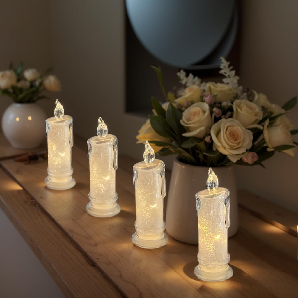 4PCS White LED Candles (D:2.5" x H:7") ,Flameless Pillar Candles,Battery Operated Candles/Fake Candle, Velas Artificiales Para Decoracion for Valentine's Day Wedding Diwali Fall Christmas Decorations