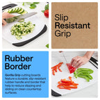 BPA-Free Reversible Kitchen Cutting Board Set of 3, US Designed, Nonporous, Juice Grooves Catch Liquid, Slip Resistant Border, Dishwasher Safe, Durable Large Food Chopping Boards, Black