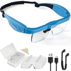 Magnifying Glass with Light Hands Free, Rechargeable Magnifying Glasses Headset with 5 Detachable Lenses Magnifier for Close Work, Reading, Jewelry Making Crafts (Blue)