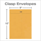 Quality Park 9 x 12 Clasp Envelopes with Deeply Gummed Flaps, Great for Filing, Storing or Mailing Documents, 28 lb Brown Kraft, 100 per Box (QUA37890)