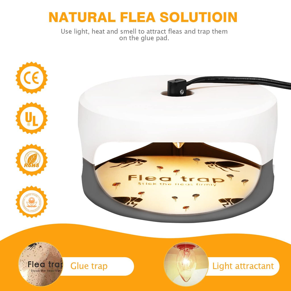 Flea Traps for Inside Your Home 2 Packs, Flea Trap for Indoor, Bed Bug Killer with Sticky Pads & Light Bulb Replacement, Natural Flea Infestation Treatment