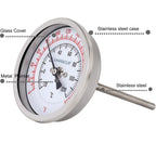 Uharbour 3" Dial Fully Stainless Steel Thermometer for Pot, Kettle, Brewing Bimetal, 4" Stainless Steel Stem, 0-250 deg F/-20-120 deg C, Accuracy +/-1%, Adjustable, 1/2" NPT Back Mount…