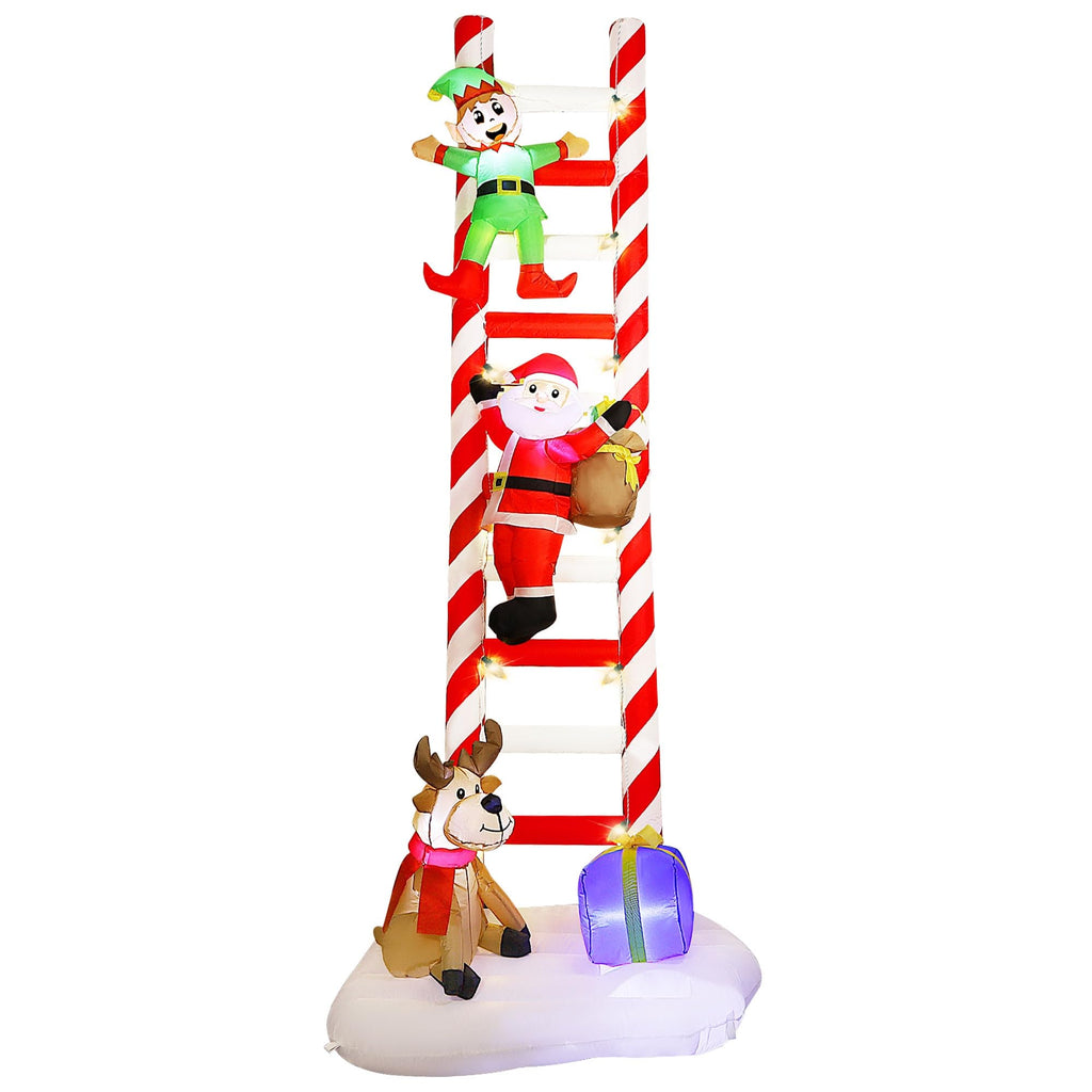 Joliyoou 10FT Christmas Inflatable Decorations, Giant Lighted Ladder Blowups Climbed with Elf, Reindeer, Santa, C7 String Lights for Xmas Winter Holiday Roofs Trees Balconies Decor
