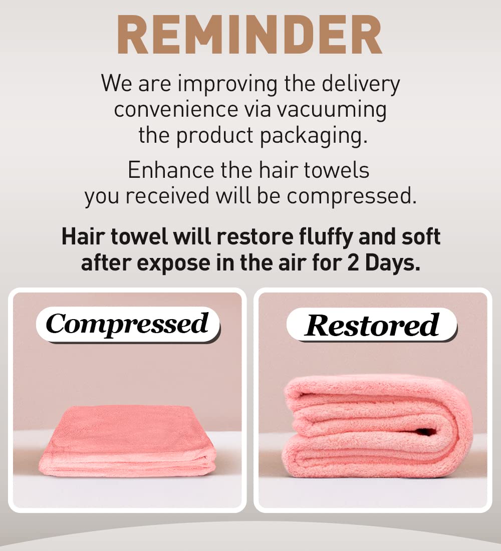 Hicober Microfiber Hair Towel, 3 Packs Turbans for Wet Hair, Drying Wrap Towels Curly Women Anti Frizz (Pink,Purple,Grey)