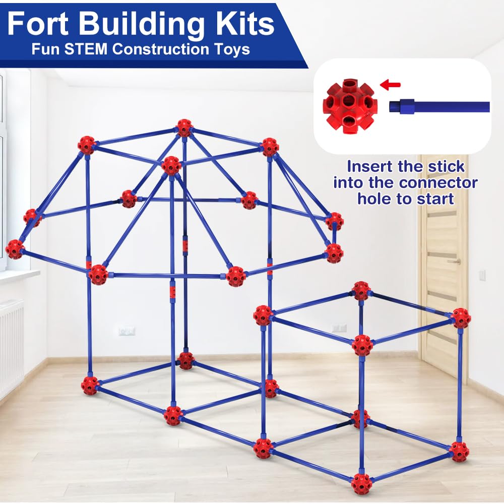 Fort Building Kits for Kids, 140 Pcs Creative STEM Construction Toys for Indoor & Outdoors Activity, Christmas, Birthday Gifts for Boys & Girls Age 4 5 6 7 8 9 10 11 12 Years Old